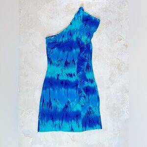 Arden B Aqua One-Shoulder Mini Dress